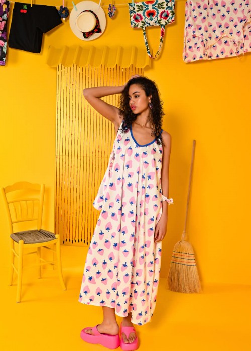 Petit Boutik Matina Dress White Pink Strawberries